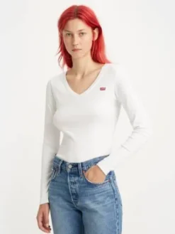 Sale Levi's t-paita A4891-0001 LS VNeck Baby Tee 0001 white
